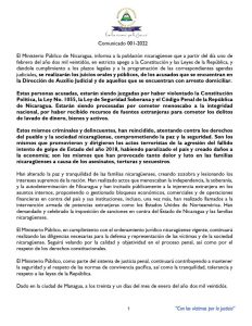 Comunicado 001-2022 del Ministerio Público de Nicaragua