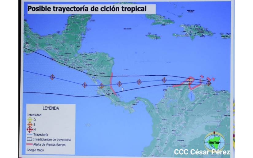 Detalles de la trayectoria del fenómeno meteorológico en Nicaragua