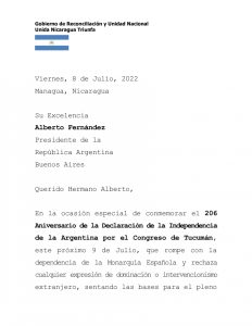 El Gobierno de Nicaragua manda mensaje de felicitaciones a Argentina 