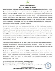 Ejército de Nicaragua en visita de Intercambio de Industrias Militares de la CFAC