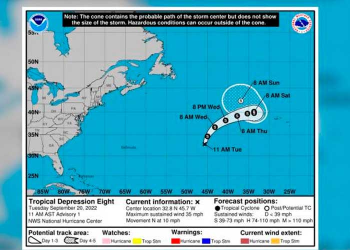 En el Atlántico Central se forma la octava depresión tropical