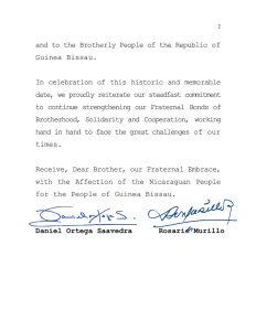 Nicaragua felicita a Guinea Bisáu por su 49 aniversario de Independencia 