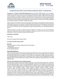 Comunicado de Calibre Mining Corp sobre sus operaciones en Nicaragua