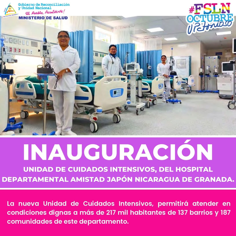 Hospital Departamental Amistad Japón de Granada cuenta con nueva unidad de Cuidados Intensivos