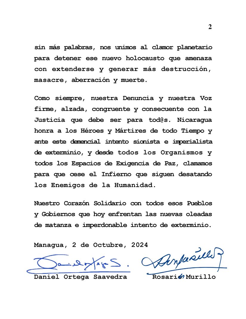 DECLARACIÓN DEL PUEBLO Y GOBIERNO DE NICARAGUA