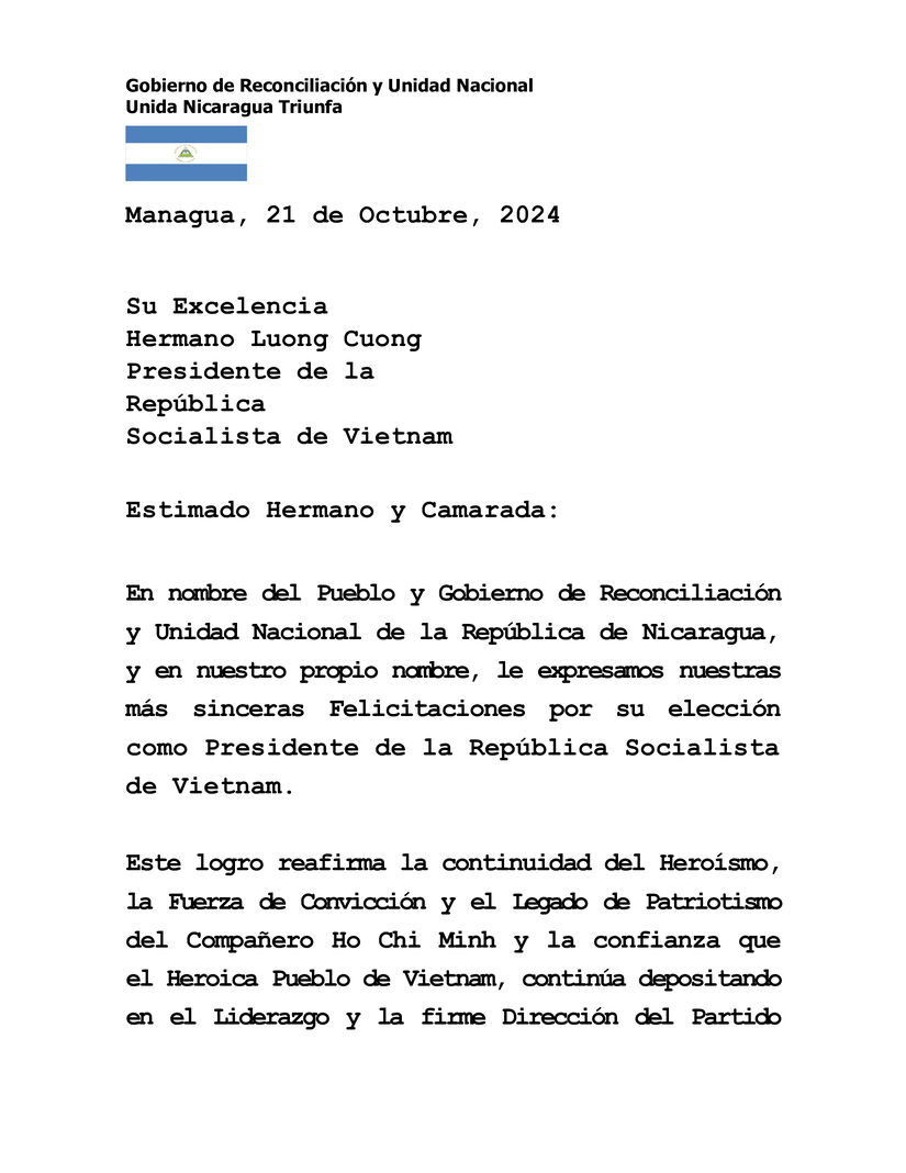 Mensaje al Hermano Luong Cuong