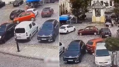 Anciano pierde el control y golpea seis vehículos mientras estacionaba